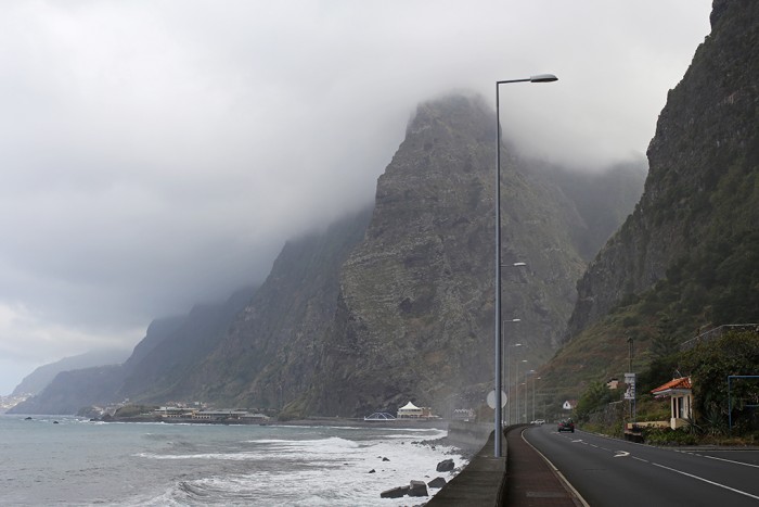 Misty sea cliffs