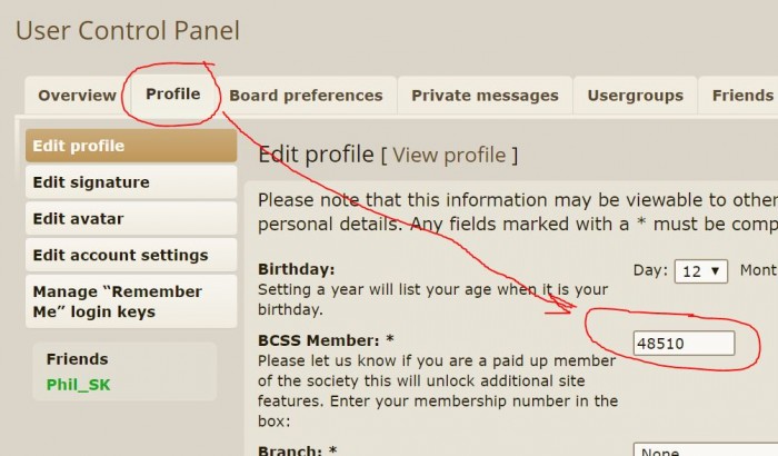 Select the User Control Panel icon, then select the profile tab and check your membership number appears correctly.